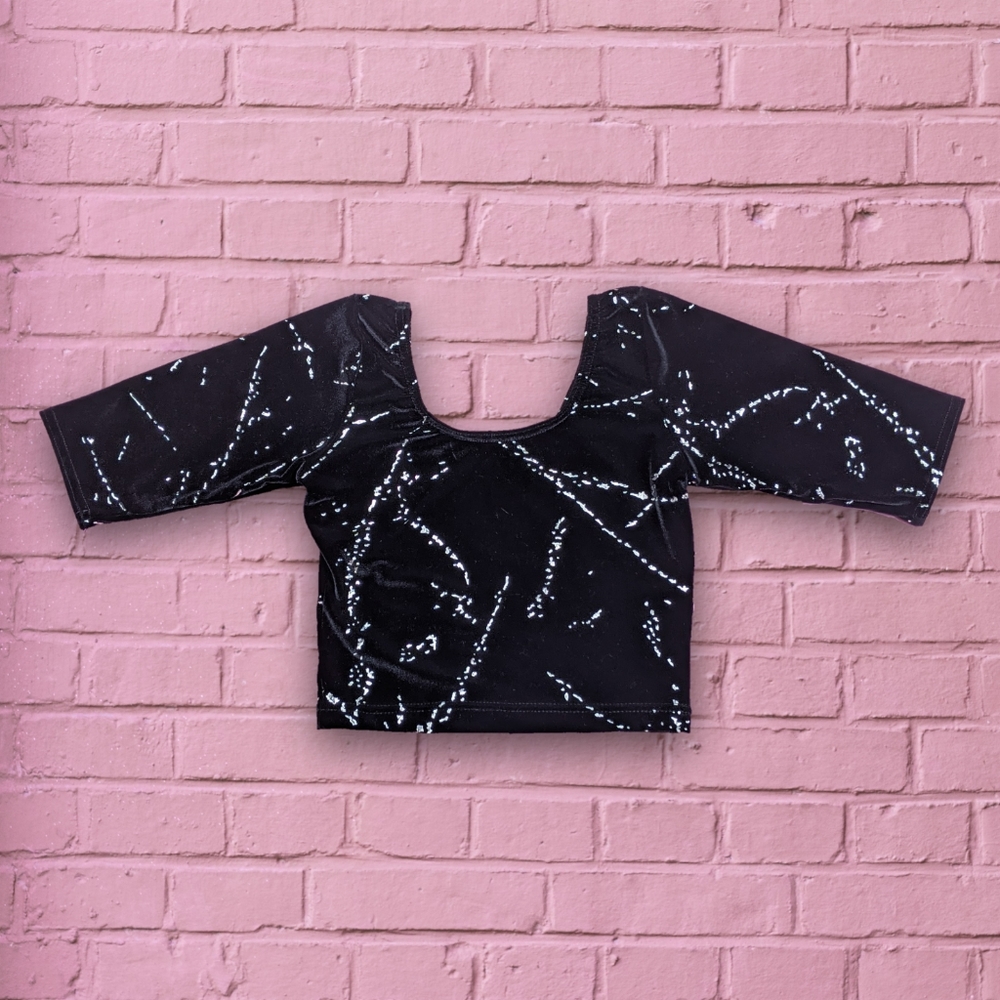 🚫 SOLD 🚫90s black velvet splatter paint crop top - Picture 3 of 6